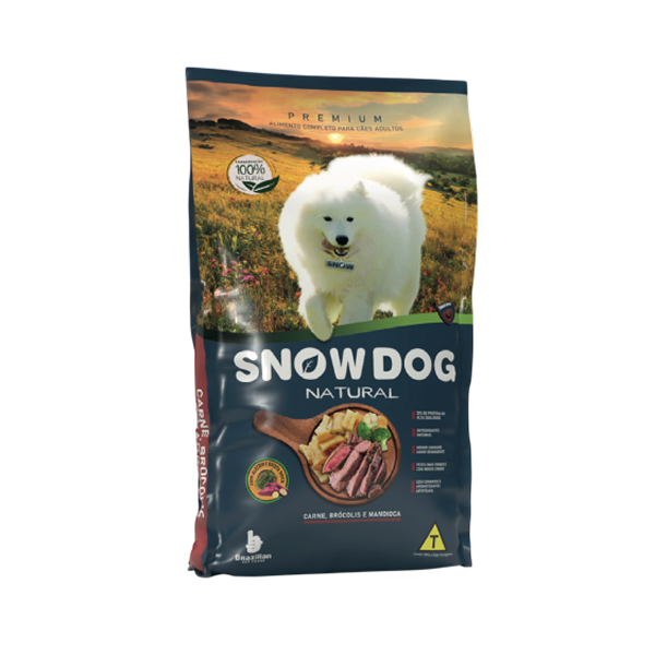 Ração de carne, brócolis e mandioca